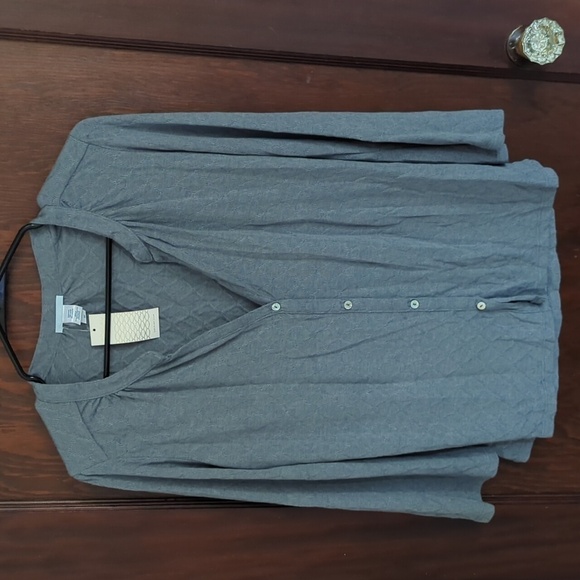 New with Tags Eberjey Blue Gray Button Front 3/4 Sleeve Lightweight Blouse Sz S - Picture 1 of 5